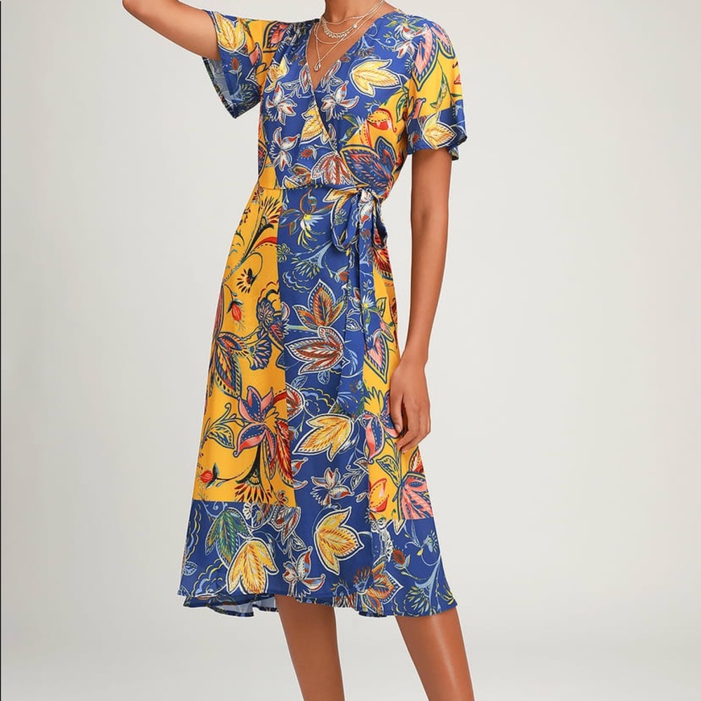 Atlantis blue+yellow wrap dress